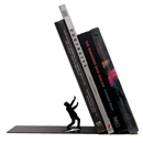 metal bookend that supports your books at an angle and incorporates them into a dramatic situation on your bookshelf.