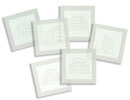 polypropylene coasters illustrated with landmark Bauhaus buildings in Tel Aviv.